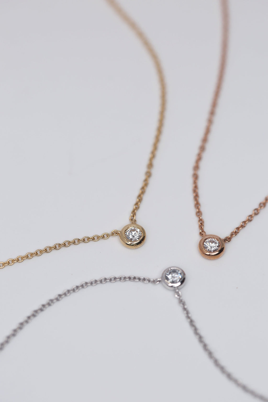 Solid 18K Gold Single Diamond Round Brilliant Bezel Pendant Necklace