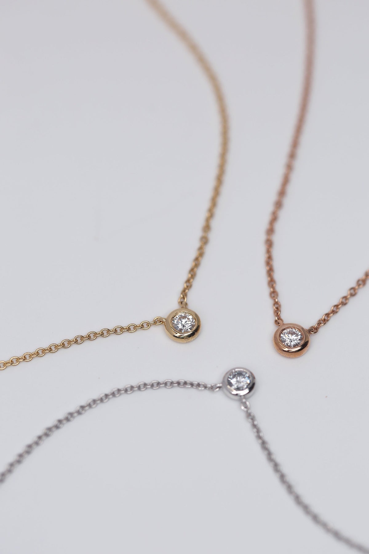 Solid 18K Gold Single Diamond Round Brilliant Bezel Pendant Necklace