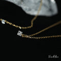 Floating Solitaire Princess Cut Drilled Diamond Necklace Solid 14K Gold