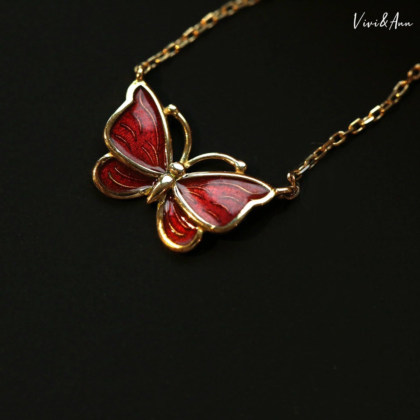 Signature Guilloché Enamel Butterfly 18K Gold Necklace