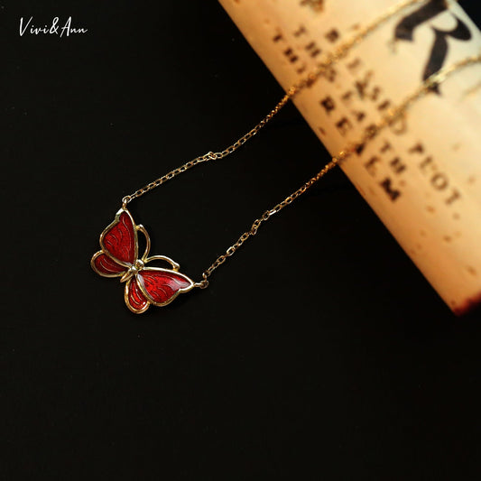 Signature Guilloché Enamel Butterfly 18K Gold Necklace