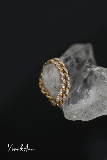 Fine Jewelry Soft Armor Solid 18K Gold Diamond Pave Mini Link Ring