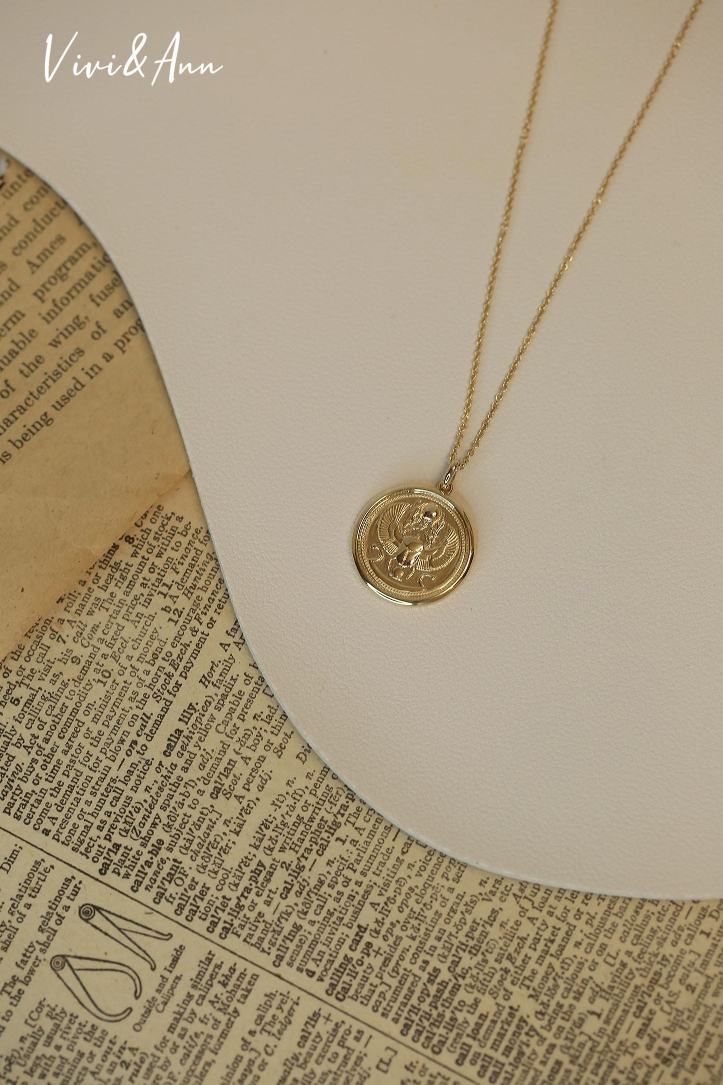 Gold Egyptian Revival Scarab Coin Necklace