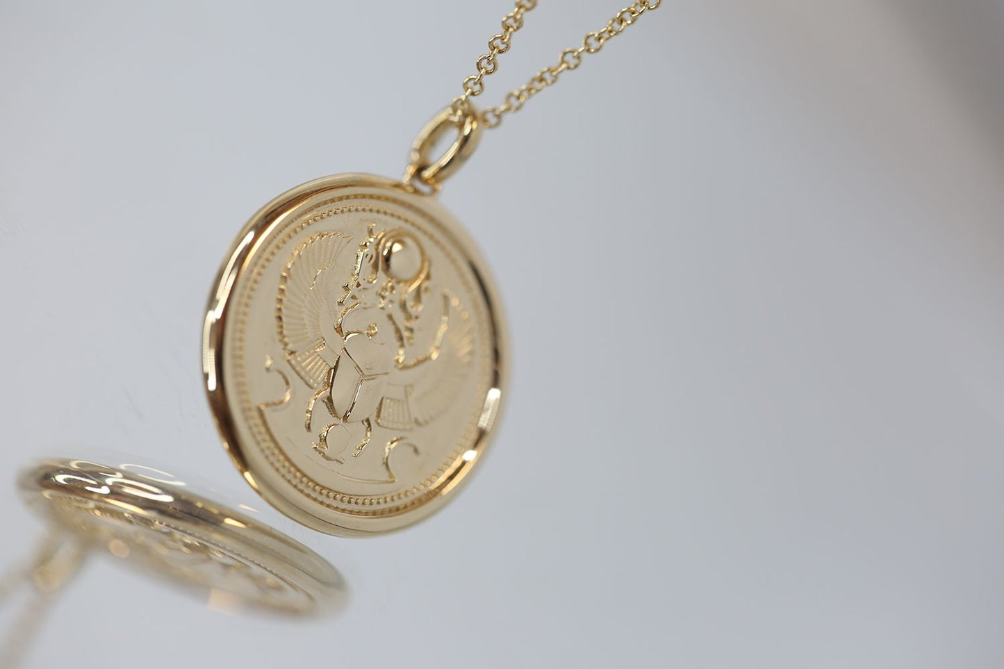 Gold Egyptian Revival Scarab Coin Necklace