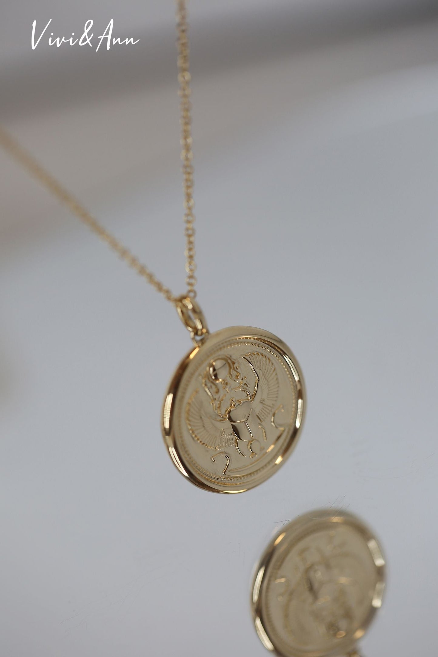 Gold Egyptian Revival Scarab Coin Necklace