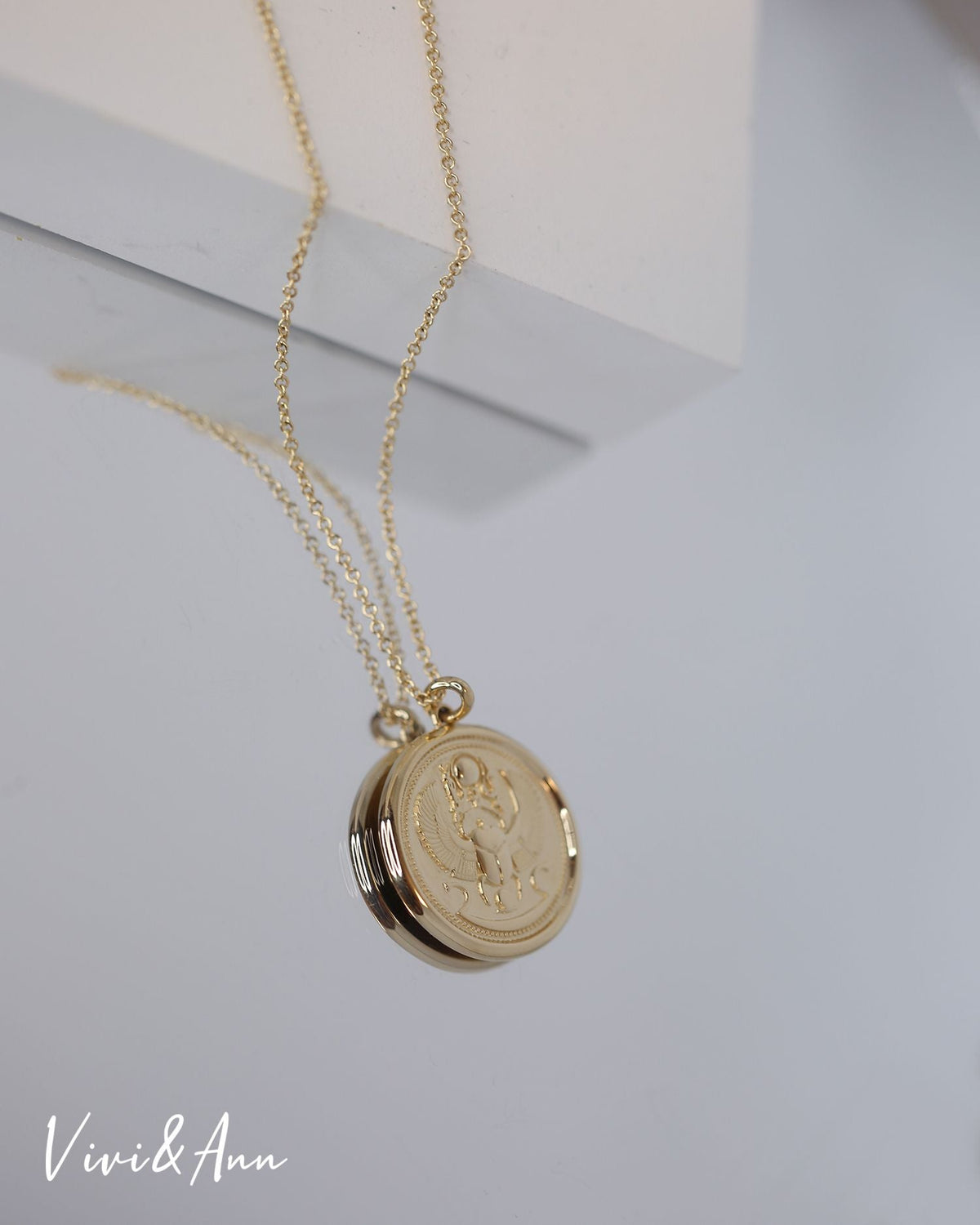 Gold Egyptian Revival Scarab Coin Necklace
